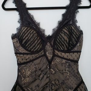 Bebe Black Lace Dress Sexy BodyCon Fringe SEXY